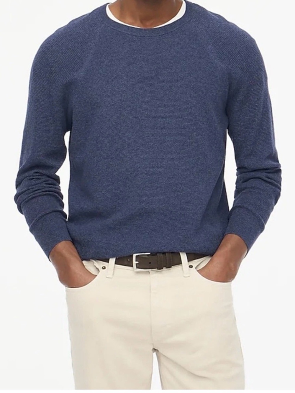 NWT Men's Navy Crewneck Cotton Subtle Waffle Knot Sweater Sz L